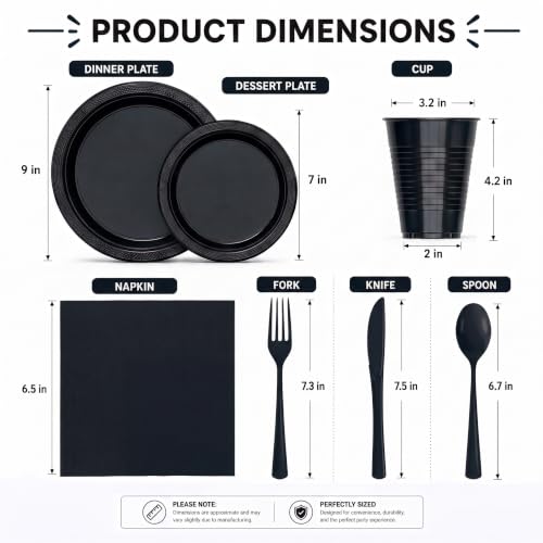 Exquisite 350 Pcs Black Plates and Napkins Party Supplies Plate Sets