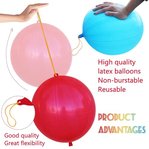LEEZZIZZ 30Pcs Punch Balloons, Thickened Neon Punching Balloon Heavy Duty with Rubber Band Handle Birthday Party Favors for Kids Weddings Goodie Bag Supply