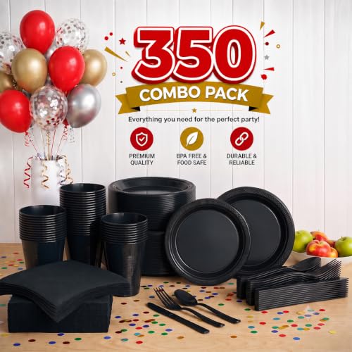 Exquisite 350 Pcs Black Plates and Napkins Party Supplies Plate Sets