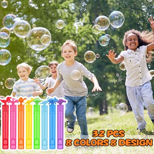 32 Pack Bubble for Kids Party Favors, 8 Style Dinosaur Mini Bubble Wands