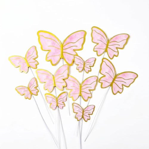 10 Pcs Butterfly Cake Toppers, Pink Gold Edge Butterfly Cake Decorations, Paper Butterfly Cupcake Picks for Birthday, Wedding, Baby Shower Party Cake Decor Supplies