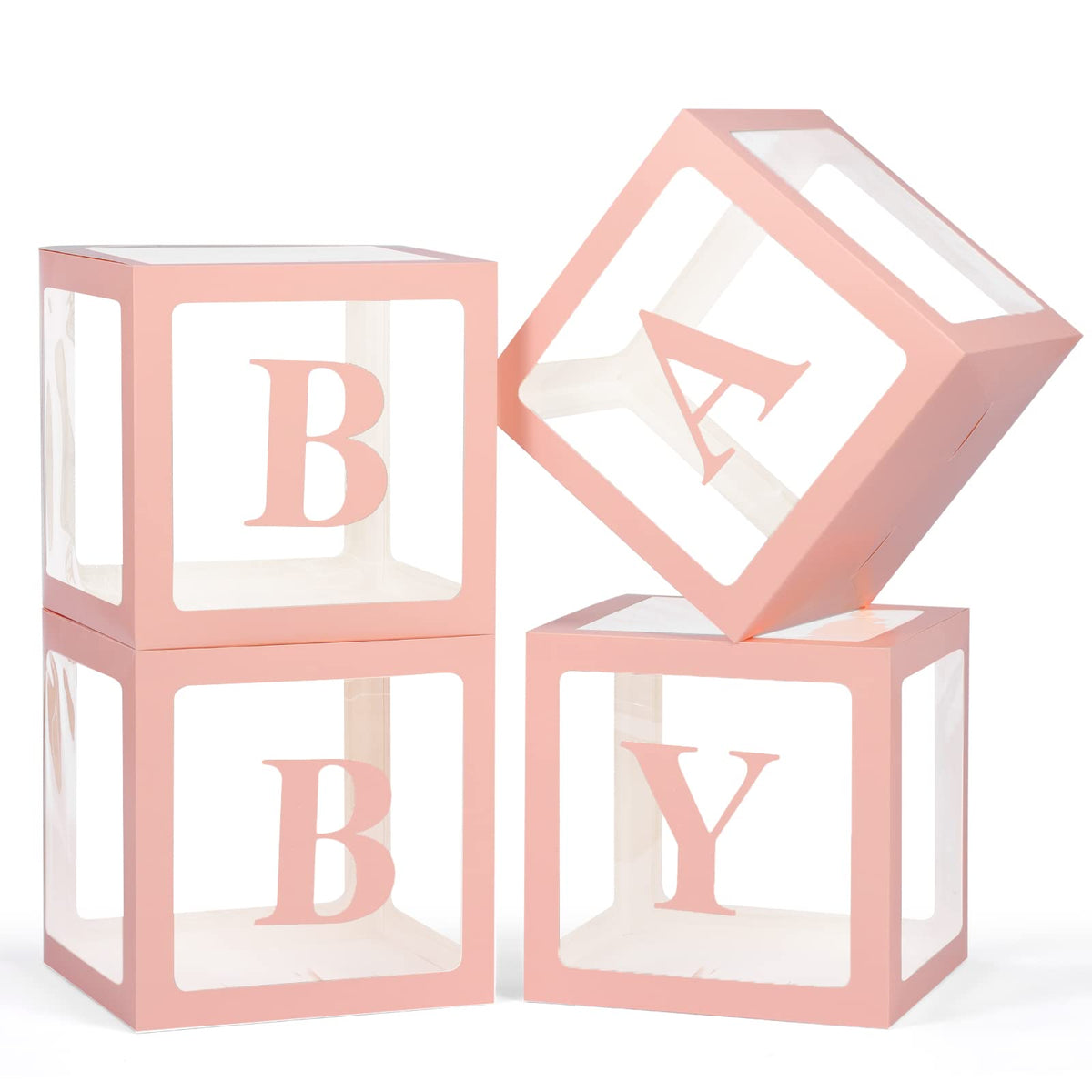 Voircoloria Baby Boxes with Letters for Shower, 4 Transparent Balloon Boxes for Gender Reveal Birthday Wedding Decorations