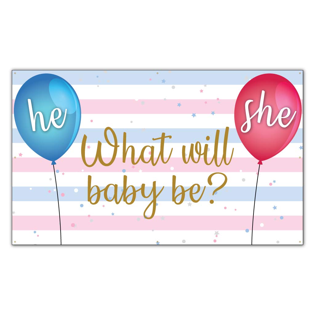 VictoryStore Gender Reveal Party Supplies: Gender Reveal Banner - What Will Baby be? He or She? Waterproof Vinyl Banner