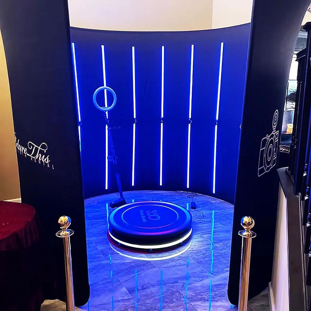 360 Photo Booth with LED Lights, 7.8ft Round Backdrop for Events & Weddings, Custom Logo, 360° Video Camera Booth, Perfect for Parties & Celebrations