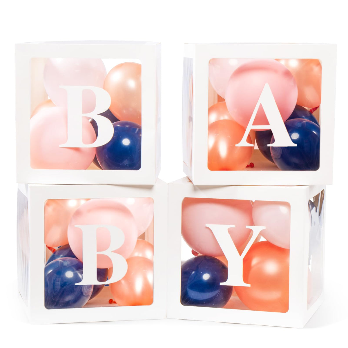 Voircoloria Baby Boxes with Letters for Shower, 4 Transparent Balloon Boxes for Gender Reveal Birthday Wedding Decorations