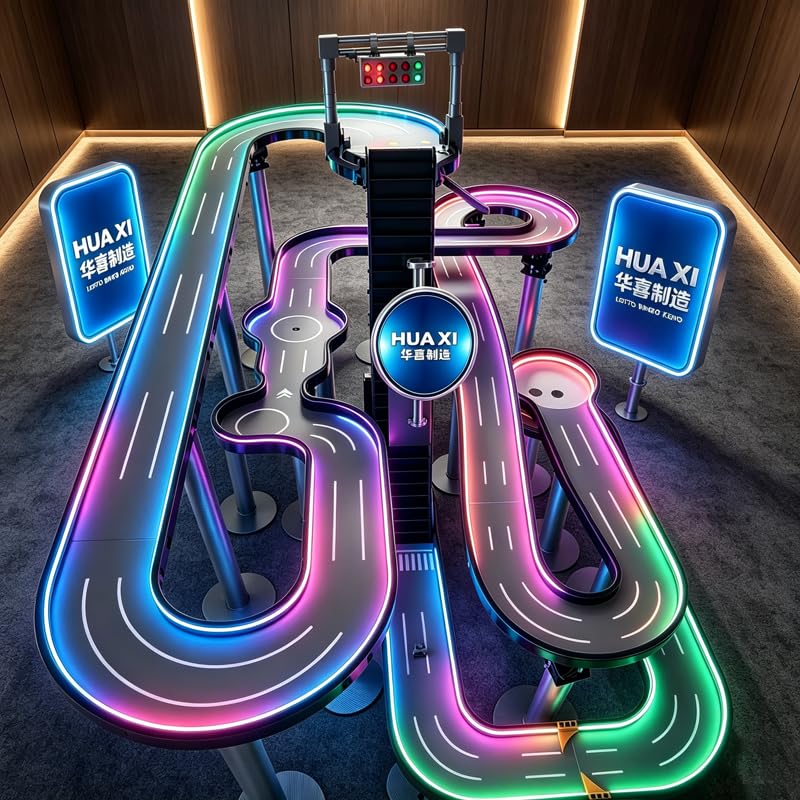 `HUAXI 1x2M LED Marble Race Track, Large Multicolor Light‑Up Marble Run Racing Game for Party Event Exhibition