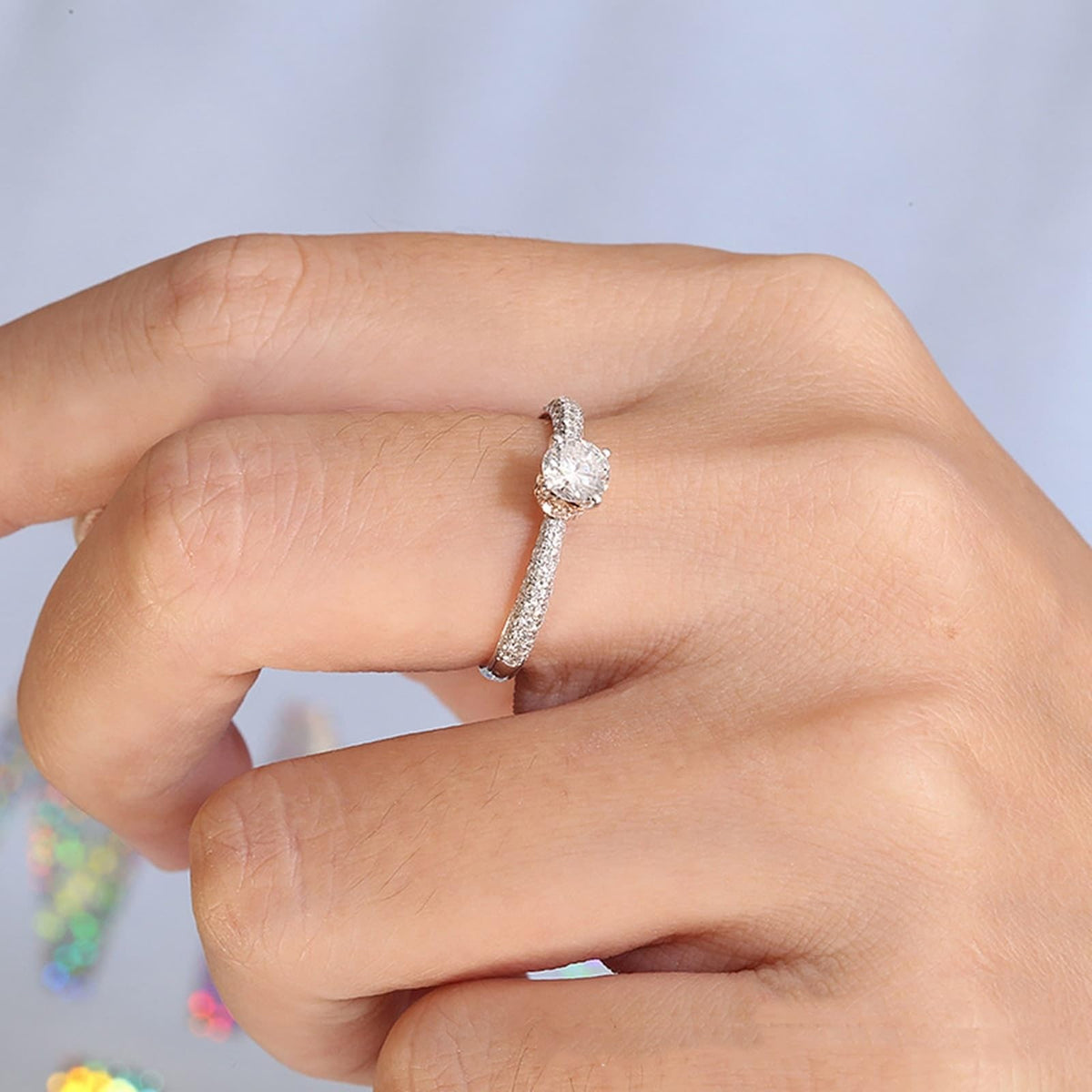 Womens Engagement Rings Vintage Moissanite Ring White Gold Rose Gold Round Size 4 Fashion for Wife New Year Jewelry