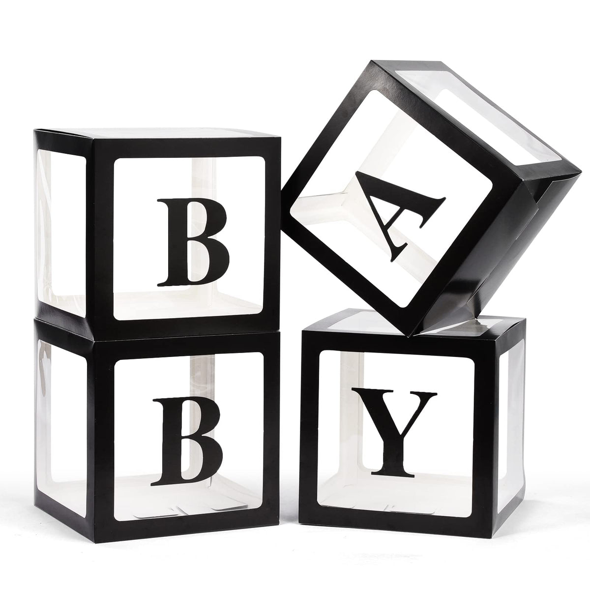 Voircoloria Baby Boxes with Letters for Shower, 4 Transparent Balloon Boxes for Gender Reveal Birthday Wedding Decorations