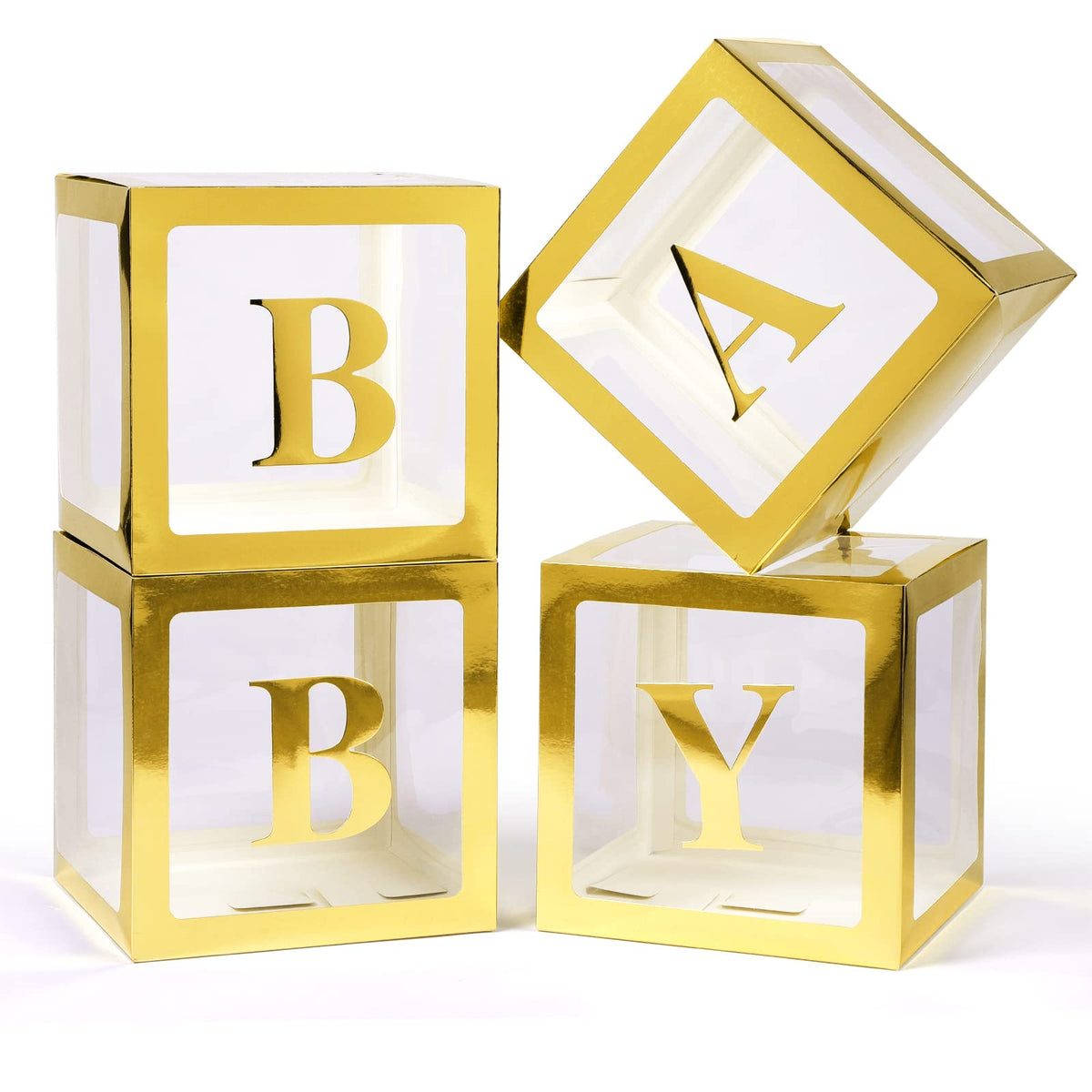 Voircoloria Baby Boxes with Letters for Shower, 4 Transparent Balloon Boxes for Gender Reveal Birthday Wedding Decorations