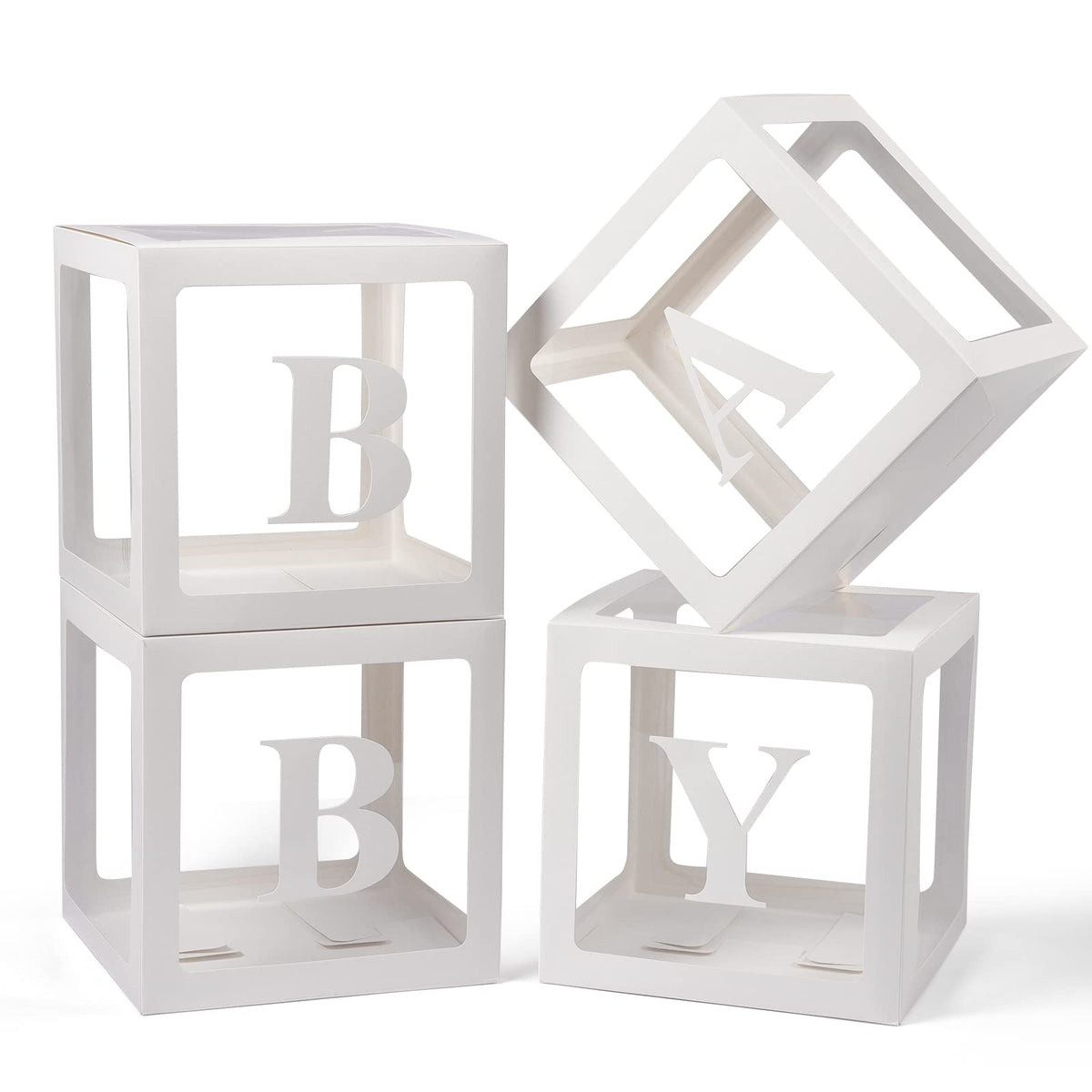 Voircoloria Baby Boxes with Letters for Shower, 4 Transparent Balloon Boxes for Gender Reveal Birthday Wedding Decorations