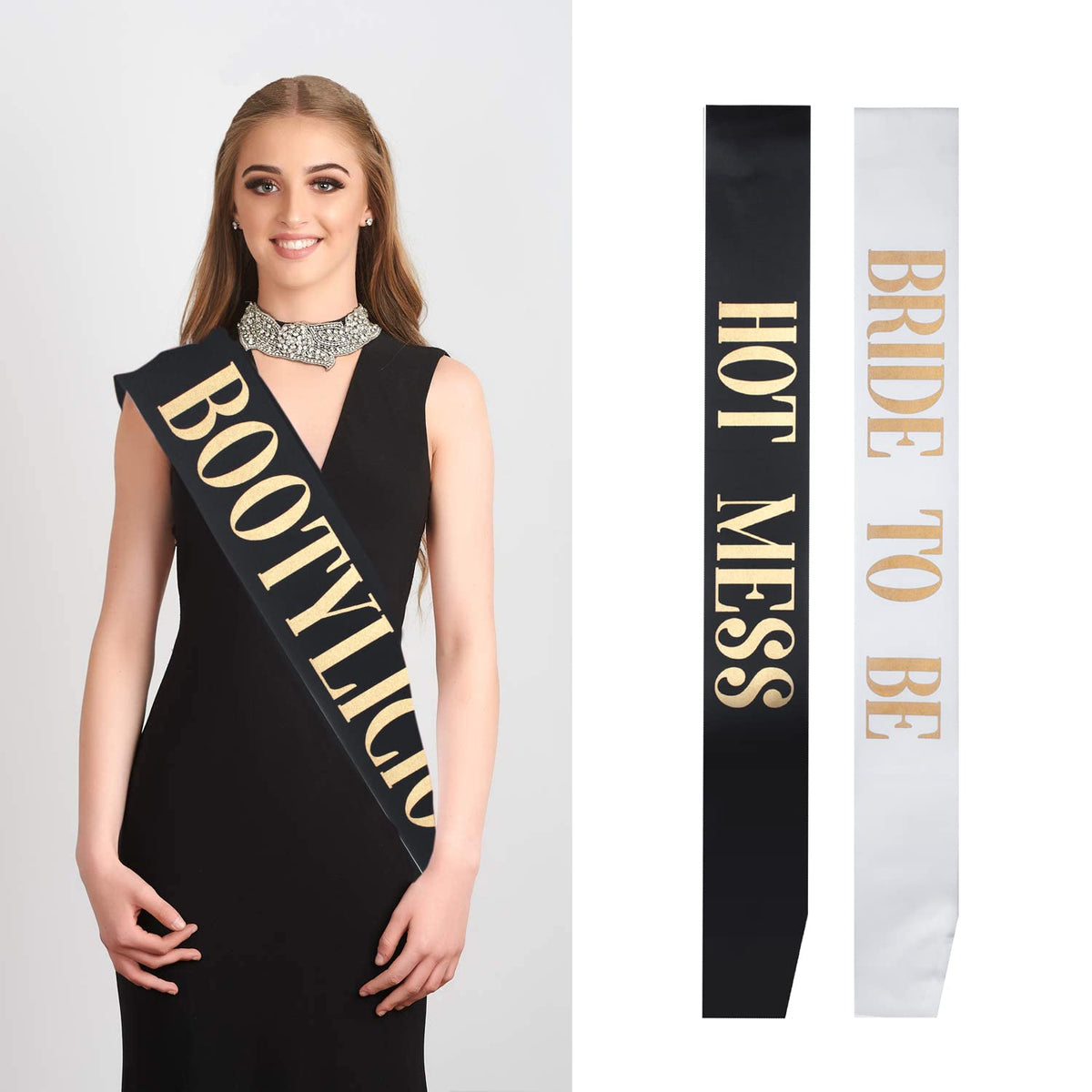 Snsowed 12 Pack- Bachelorette Party Bride To Be Sash- Unique Bride Bridesmaid Sashes for Bachelorette Party (Black, Rose Gold Letters)