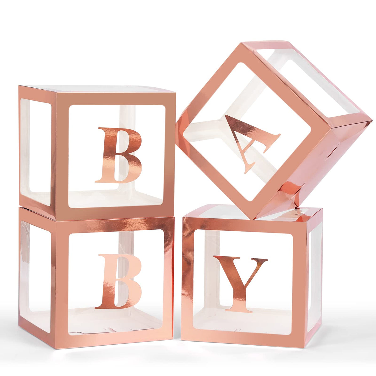 Voircoloria Baby Boxes with Letters for Shower, 4 Transparent Balloon Boxes for Gender Reveal Birthday Wedding Decorations