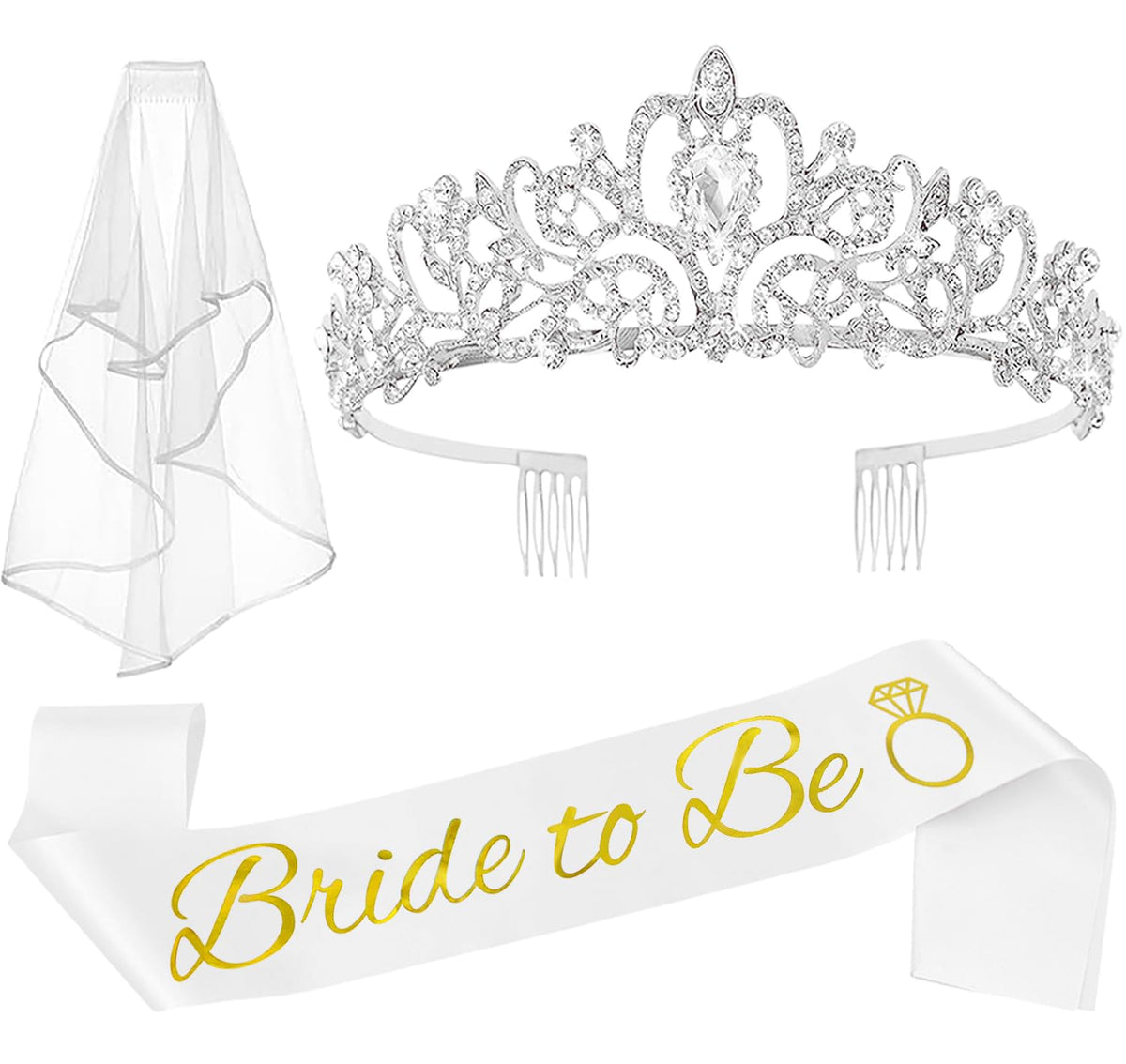 Bachelorette Party Decorations Bridal Shower Crown, Bride to Be Sash&Veil for Women Bachelorette Party Gifts