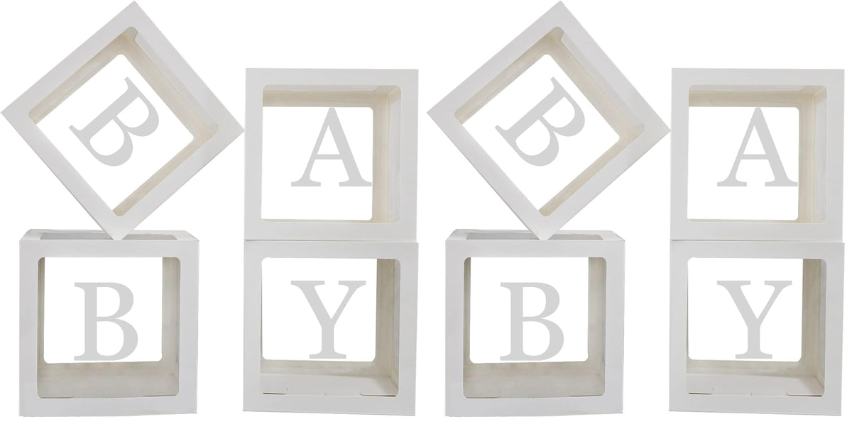 Baby Boxes with Letters for Baby Shower,Clear Baby Shower Decorations Block Boxes for Gender Reveal,Transparent Balloon Box Backdrop Birthday Party,4PCS