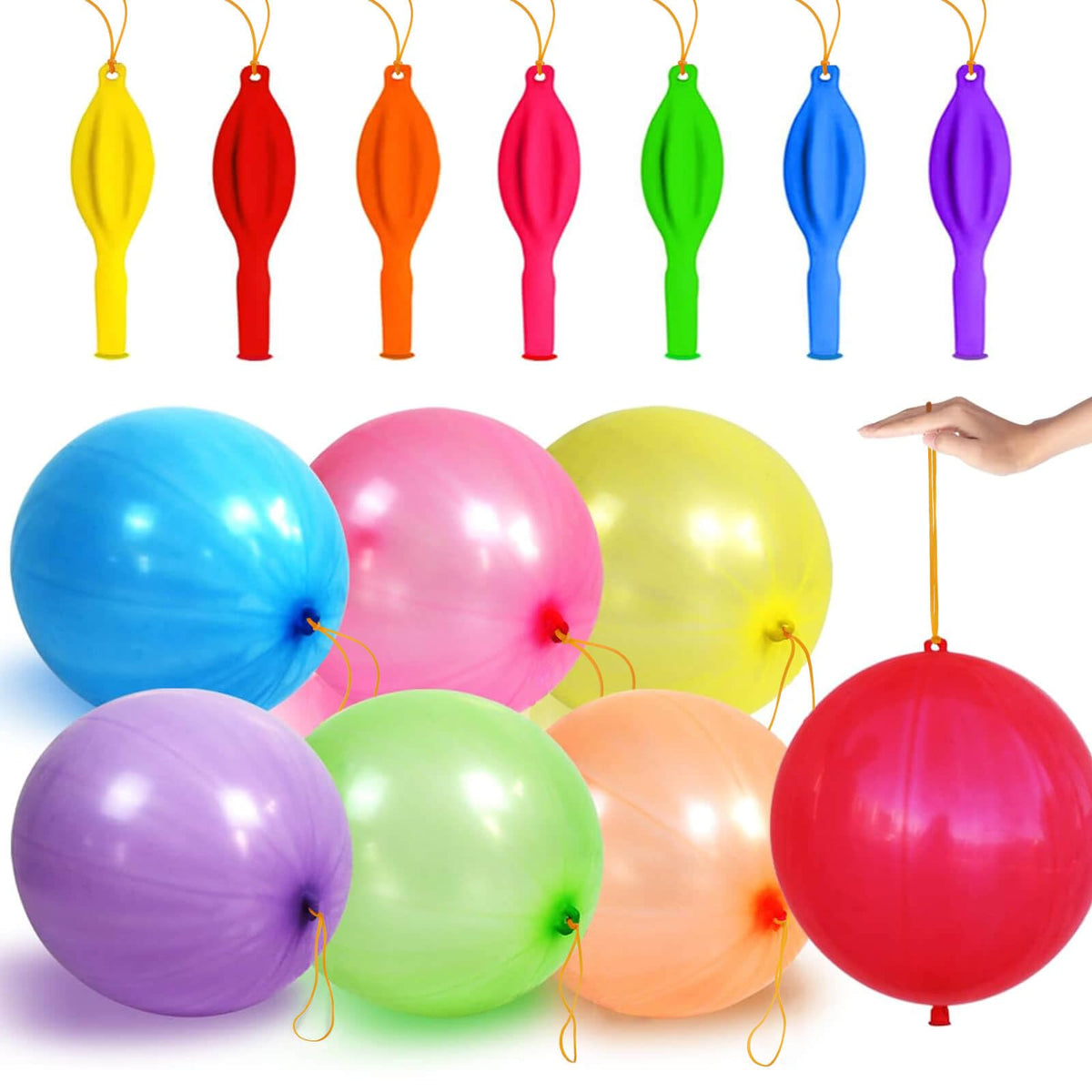 LEEZZIZZ 30Pcs Punch Balloons, Thickened Neon Punching Balloon Heavy Duty with Rubber Band Handle Birthday Party Favors for Kids Weddings Goodie Bag Supply