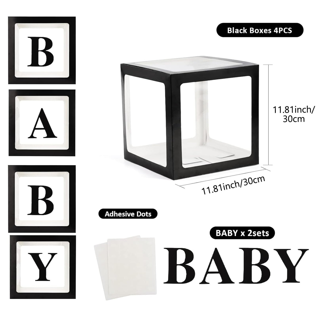 Voircoloria Baby Boxes with Letters for Shower, 4 Transparent Balloon Boxes for Gender Reveal Birthday Wedding Decorations