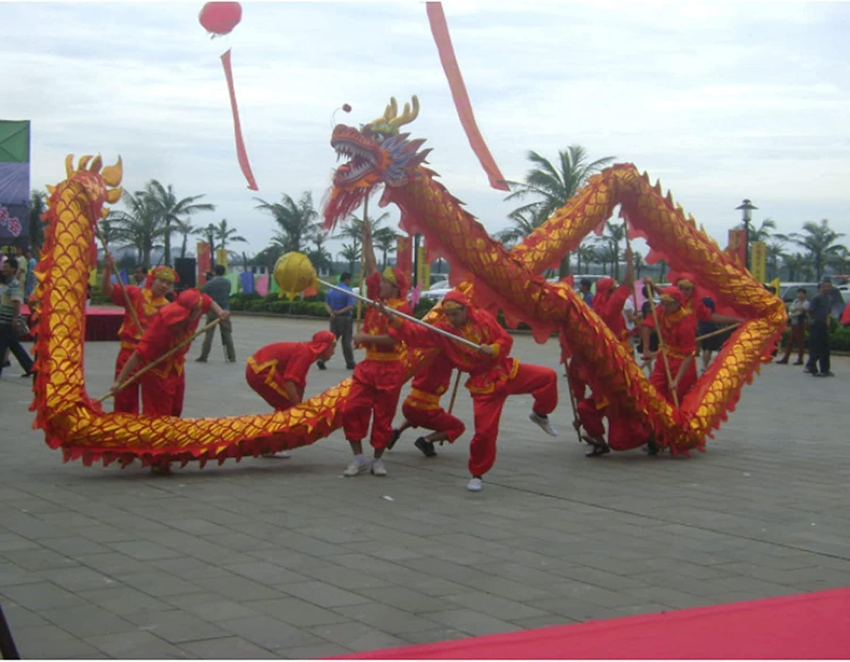 PXIWDAN Lion Dance 18m/59ft Dragon Dance Bronzing Cloth Chinese Ribbon Streamer Fitness Entertainment Performances Dragon Dances