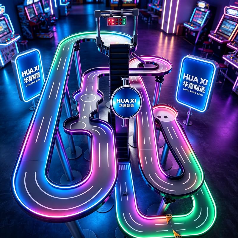 `HUAXI 1x2M LED Marble Race Track, Large Multicolor Light‑Up Marble Run Racing Game for Party Event Exhibition