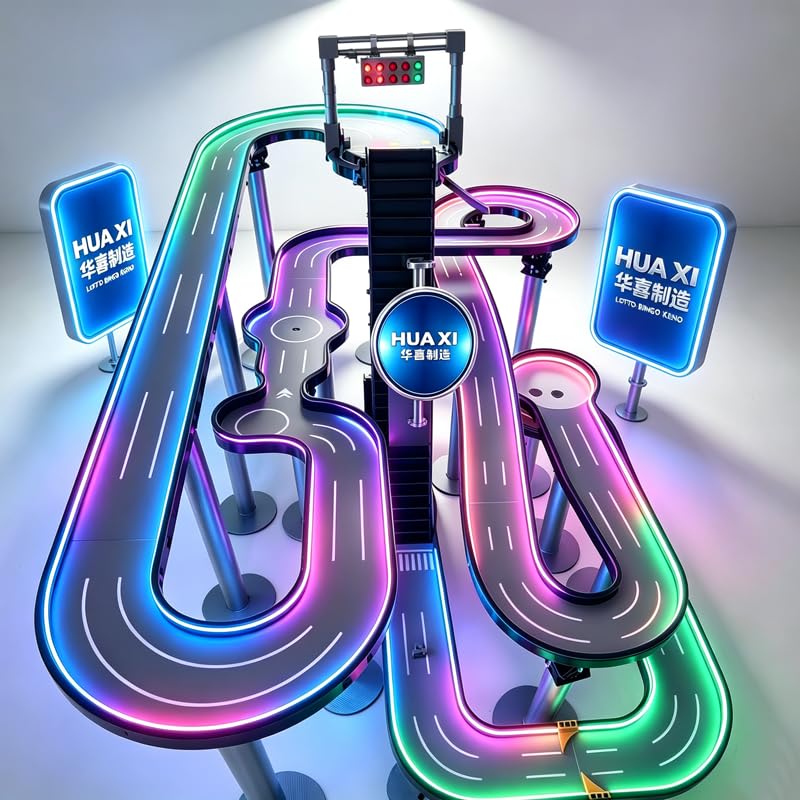 `HUAXI 1x2M LED Marble Race Track, Large Multicolor Light‑Up Marble Run Racing Game for Party Event Exhibition
