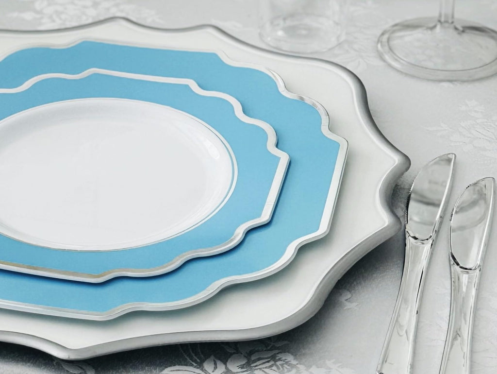 OCCASIONS 960 Piece set (120 Guests)-Heavyweight Wedding Party Disposable Plastic Plate Set -120 x 10.5''+ 120 x 8''+Silverware+Cups+Napkins (Imperial Turquoise Blue/Green & Silver)