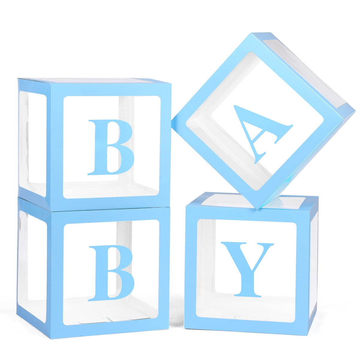 Voircoloria Baby Boxes with Letters for Shower, 4 Transparent Balloon Boxes for Gender Reveal Birthday Wedding Decorations
