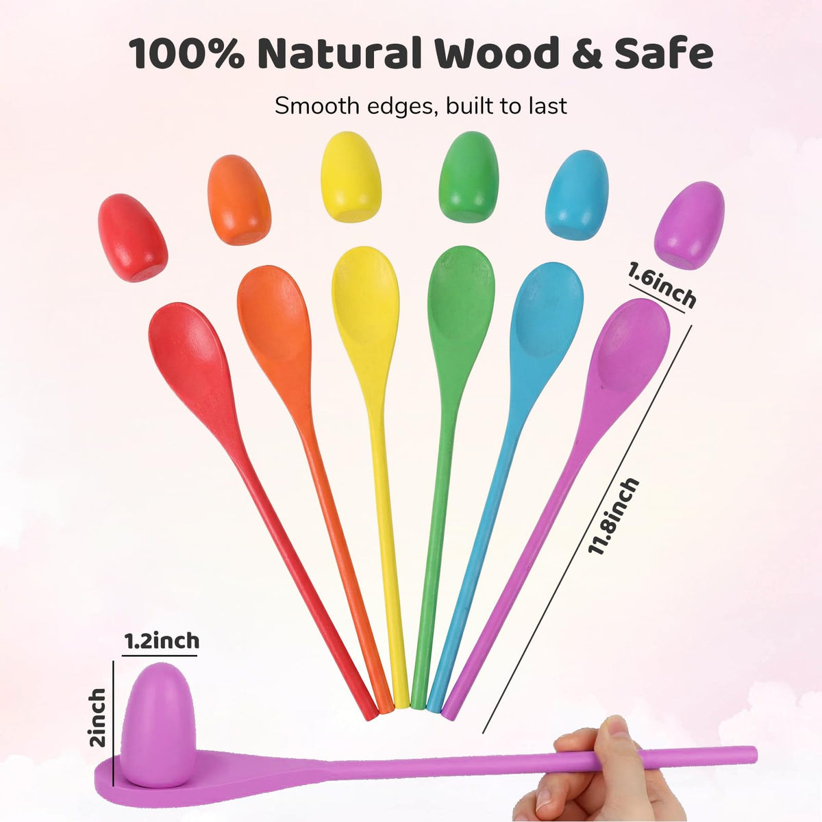 LovesTown 12 PCS Egg Spoon Race Game Sets, Wooden Balance Relay Games for Kids Carnival Birthday Party Outdoor Games