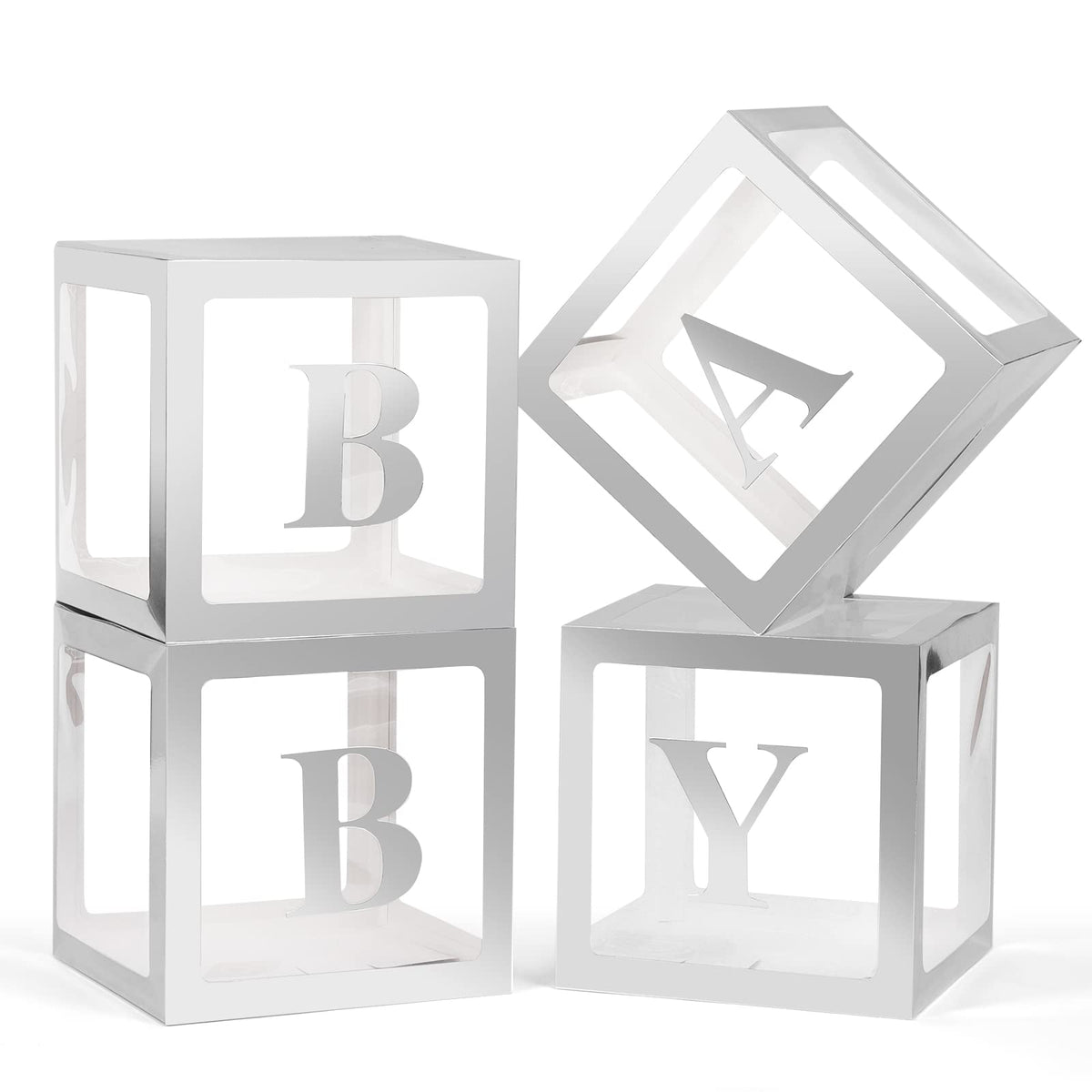 Voircoloria Baby Boxes with Letters for Shower, 4 Transparent Balloon Boxes for Gender Reveal Birthday Wedding Decorations