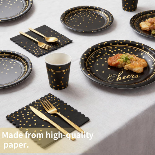 168Pcs Graduation Party Supplies, Colourful Paper Plates Napkins Cups Cutlery Tableware Set, Disposable Polka Dots Party Plates Cups and Napkins for Wedding Birthday Graduation Decor