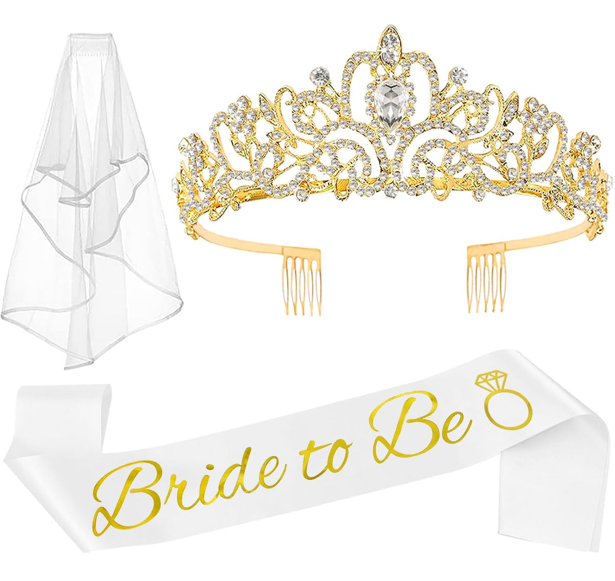 Bachelorette Party Decorations Bridal Shower Crown, Bride to Be Sash&Veil for Women Bachelorette Party Gifts