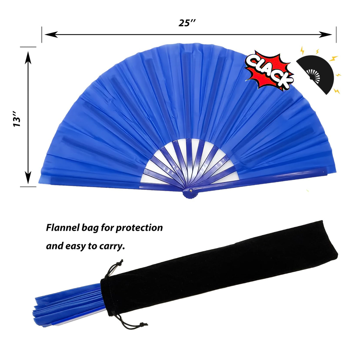 YKuzLx 13‘’ UV Glow Large Rave Fan for Men Women, Decorative Folding Hand Fan for Party, Home Decoration, Gift, Music Festival Essential, EDM Rave Accessories