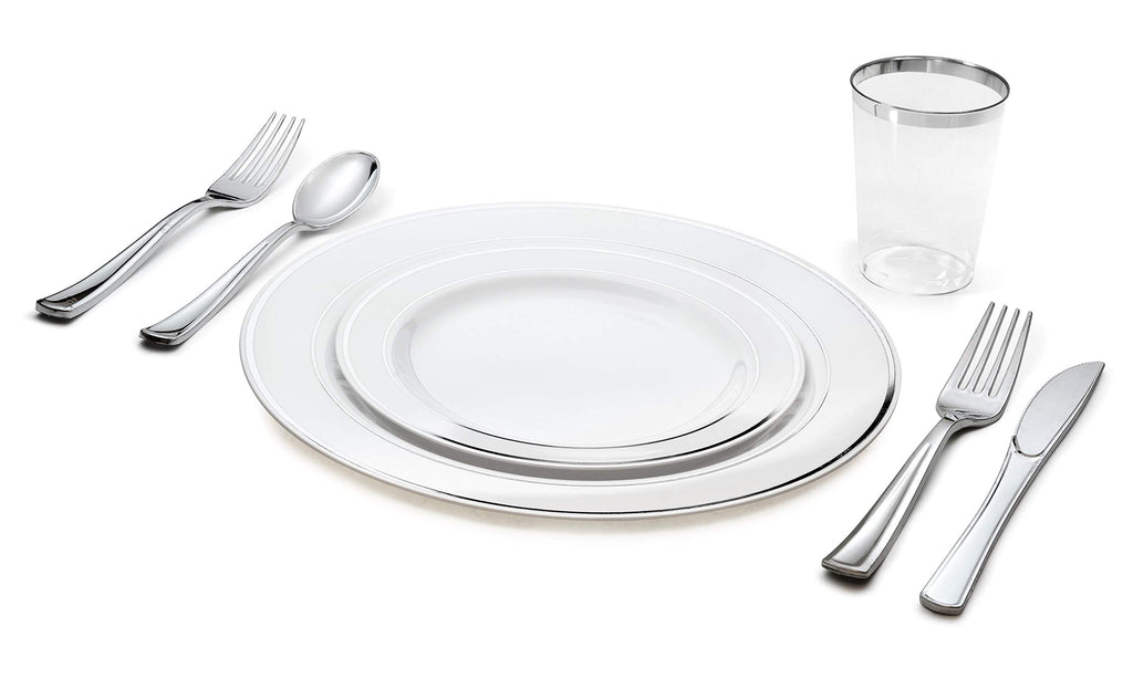 OCCASIONS " 40 guest - Full set - Wedding Disposable Plastic Plates, silverware and tumblers combo