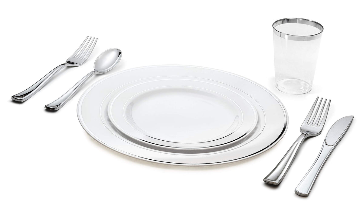 OCCASIONS " 40 guest - Full set - Wedding Disposable Plastic Plates, silverware and tumblers combo