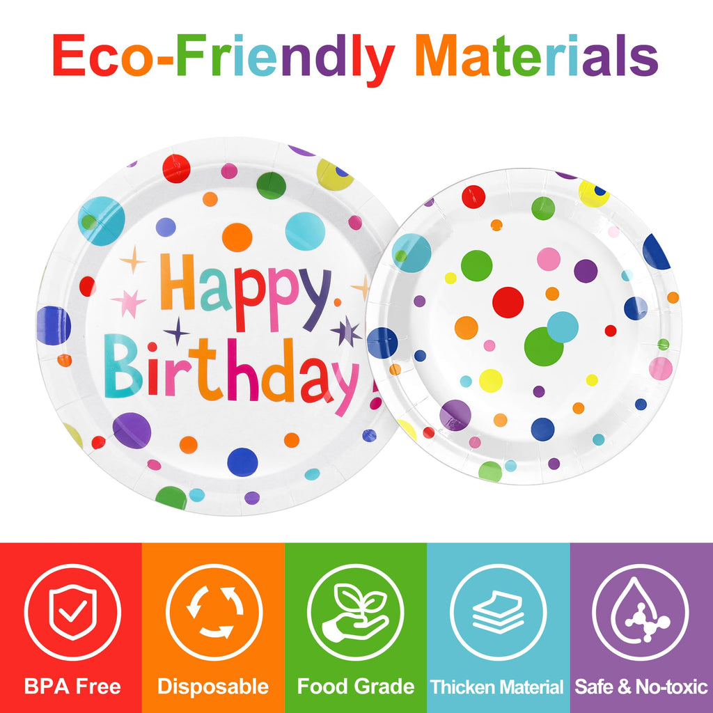 127Pcs Happy Birthday Party Supplies Decorations Set - Dot Design Disposable Tableware Kit with Plates, Napkins, Cups, Tablecloth, Banner, Balloons & Honeycomb Centerpieces for Boys Girls, Serves 24