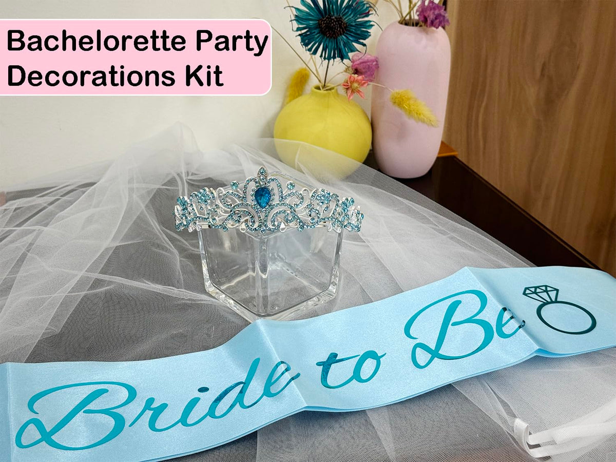 Bachelorette Party Decorations Bridal Shower Crown, Bride to Be Sash&Veil for Women Bachelorette Party Gifts