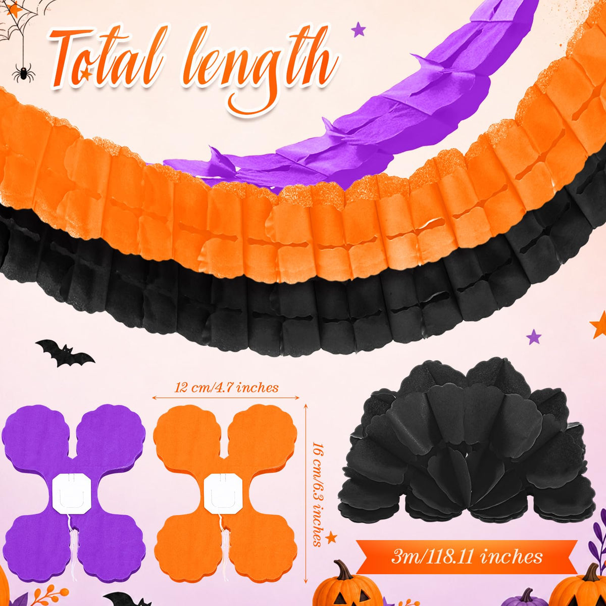 Epakh 12 Pcs Four Leaf Clover Paper Flowers Garland Decorations Colorful Paper Streamers Reusable Hanging Paper Chains Banner for Party Wedding Baby Shower Backdrop Home Decor