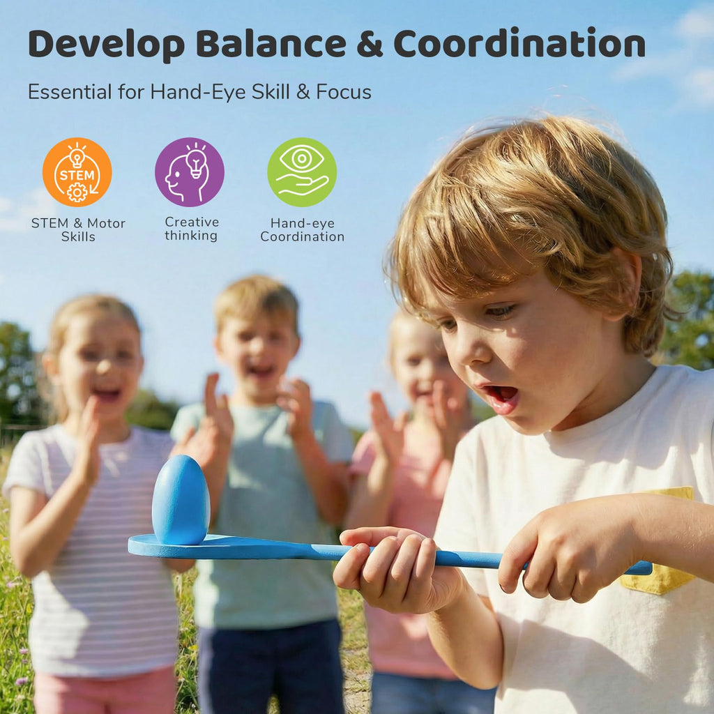 LovesTown 12 PCS Egg Spoon Race Game Sets, Wooden Balance Relay Games for Kids Carnival Birthday Party Outdoor Games