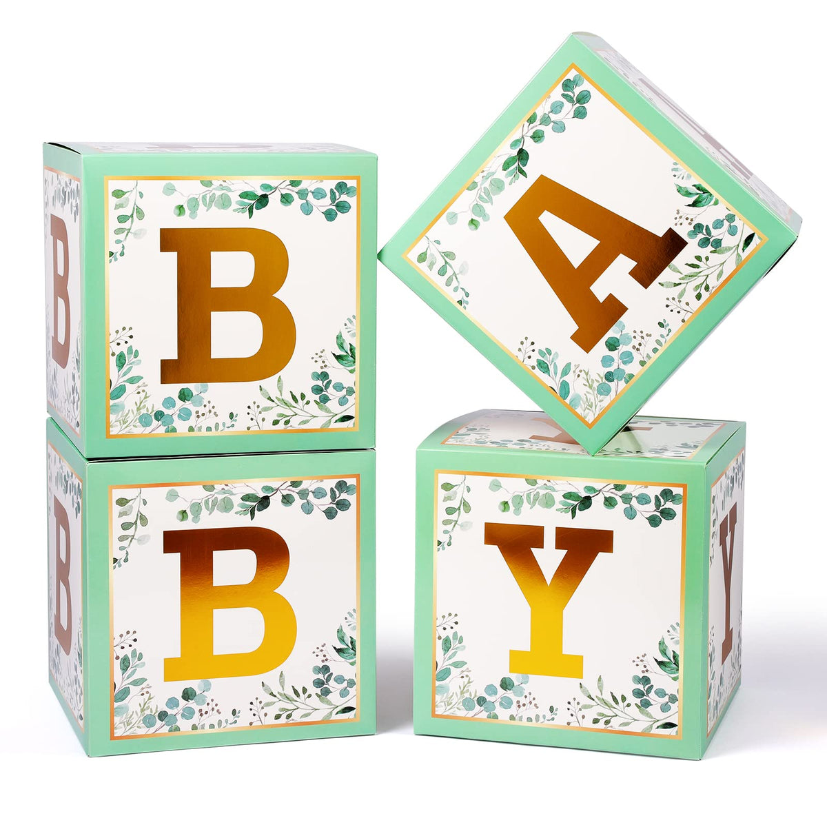Voircoloria Baby Boxes with Letters for Shower, 4 Transparent Balloon Boxes for Gender Reveal Birthday Wedding Decorations