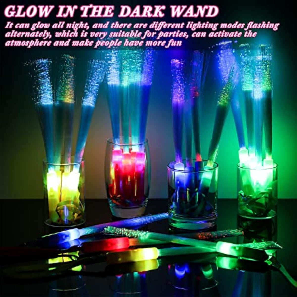 Junkin Fiber Optic Wands Bulk, LED Glow Sticks with Batteries