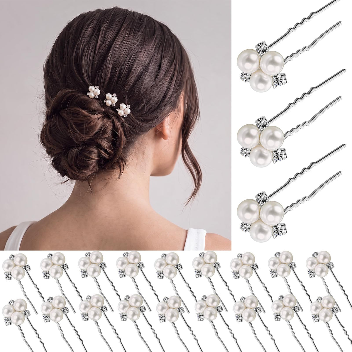 Pearl and Crystal Hair Pins for Brides, Bridesmaids, Flower Girls, and Women - 18 Pieces Wedding Hair Decorations