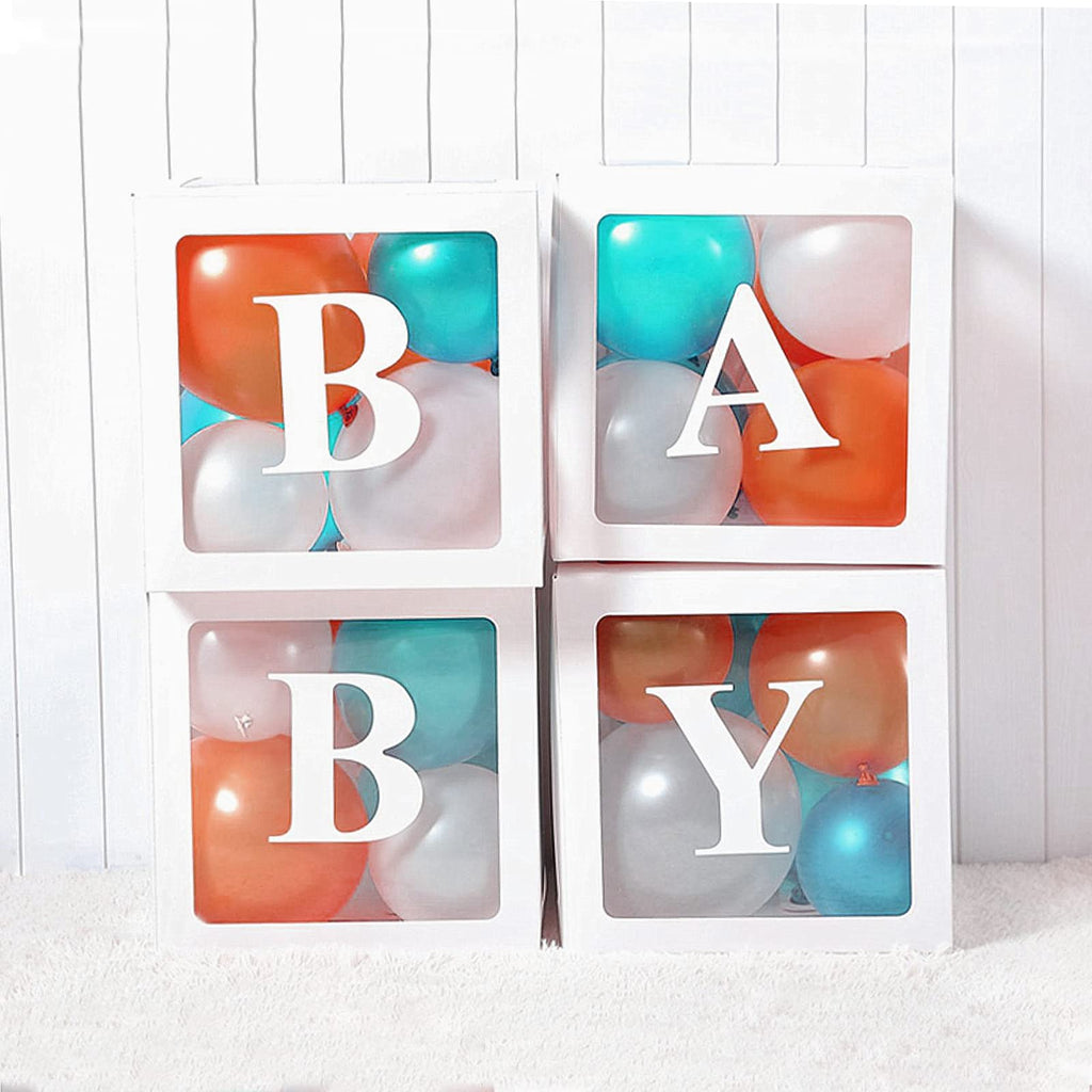 Baby Boxes with Letters for Baby Shower,Clear Baby Shower Decorations Block Boxes for Gender Reveal,Transparent Balloon Box Backdrop Birthday Party,4PCS