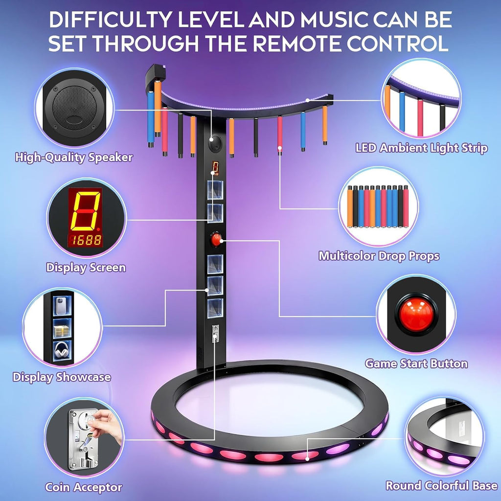 Hand Eye Coordination Catch Stick Arcade Game Machine - Coin Operated Reaction Training Equipment, Coin-Free Entertainment Mode, Party Entertainment, Arcade Room, Bars