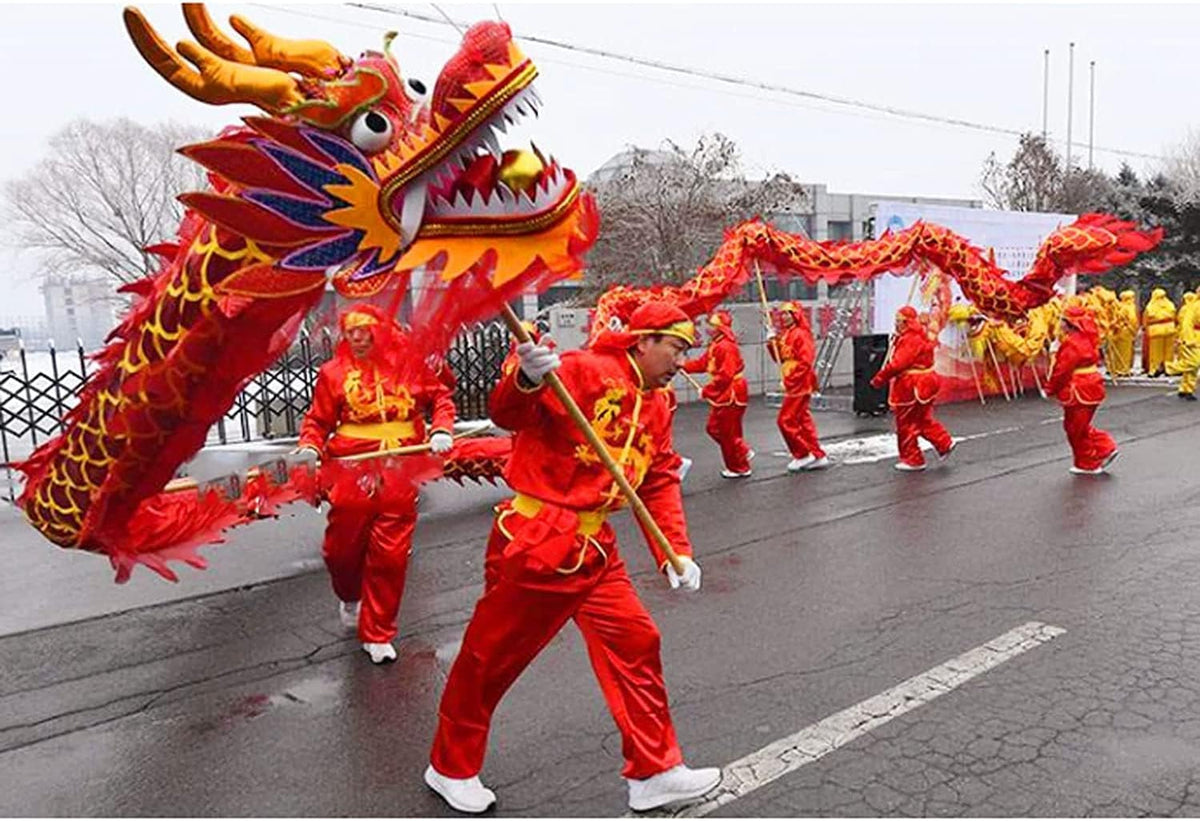 PXIWDAN Lion Dance 18m/59ft Dragon Dance Bronzing Cloth Chinese Ribbon Streamer Fitness Entertainment Performances Dragon Dances