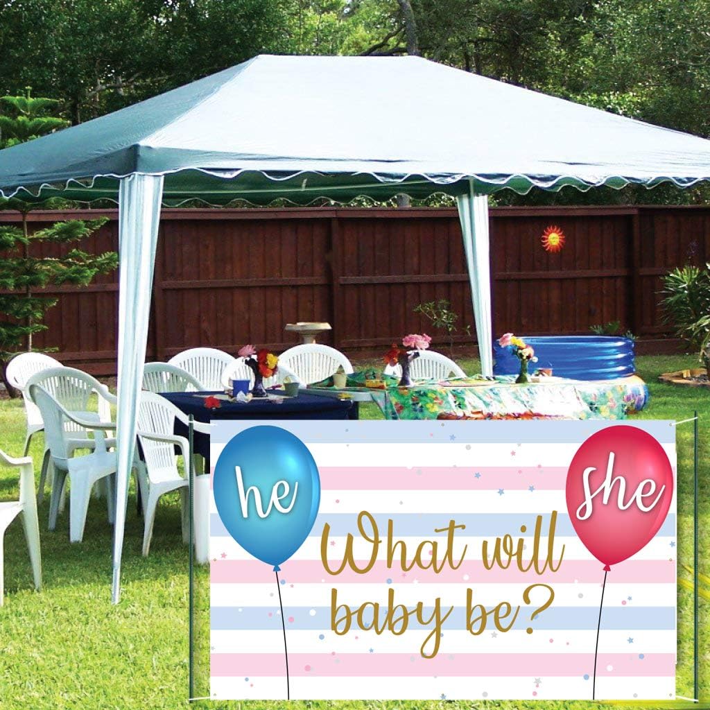 VictoryStore Gender Reveal Party Supplies: Gender Reveal Banner - What Will Baby be? He or She? Waterproof Vinyl Banner