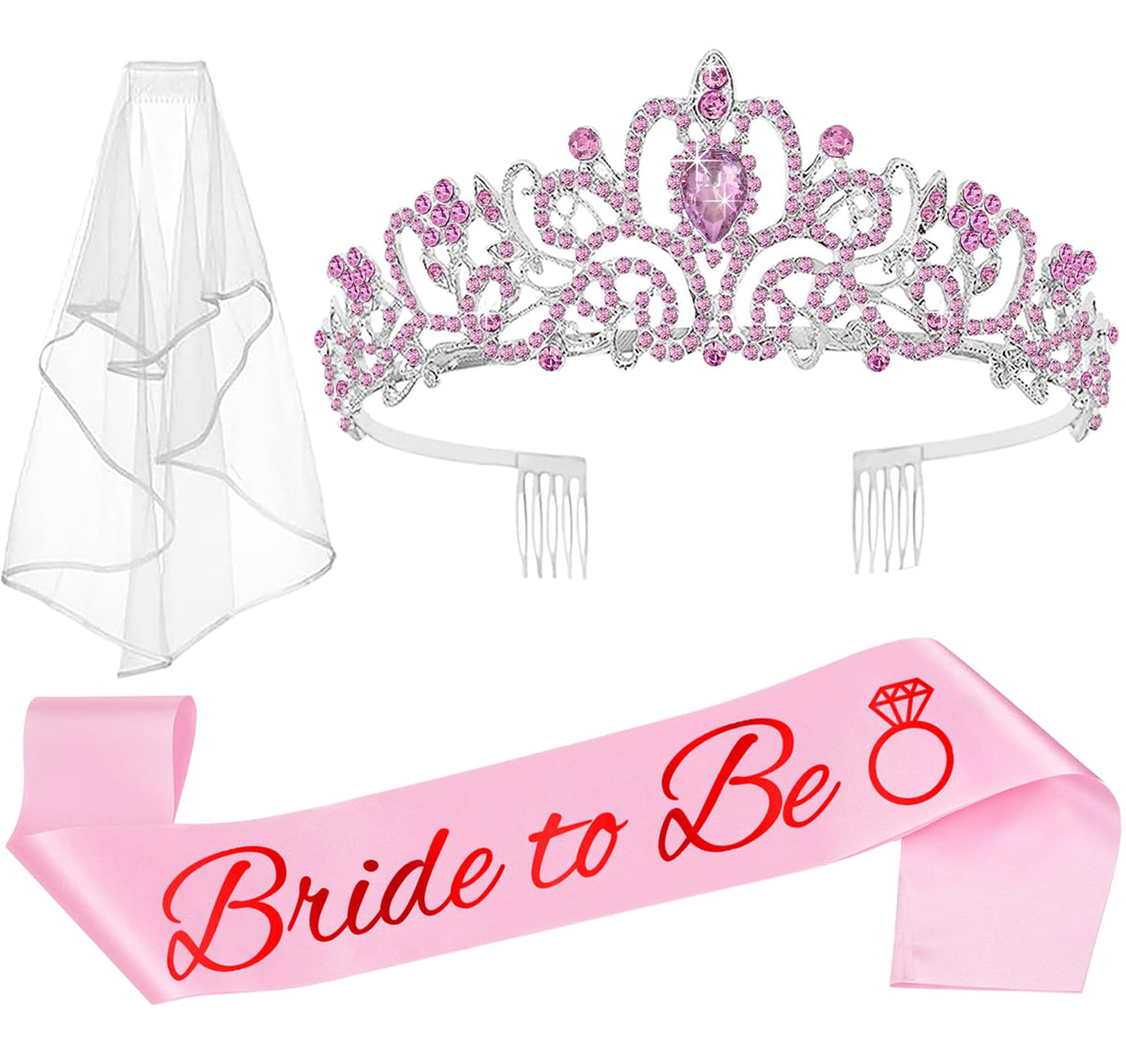Bachelorette Party Decorations Bridal Shower Crown, Bride to Be Sash&Veil for Women Bachelorette Party Gifts