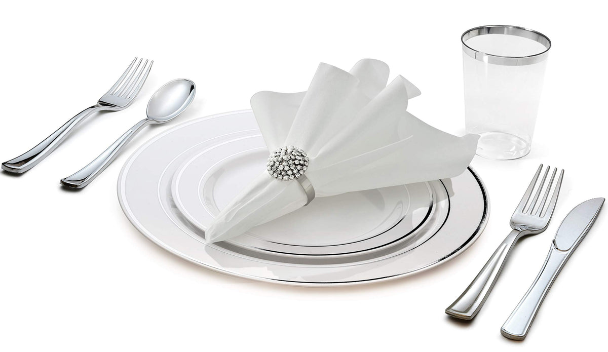 OCCASIONS " 40 guest - Full set - Wedding Disposable Plastic Plates, silverware and tumblers combo