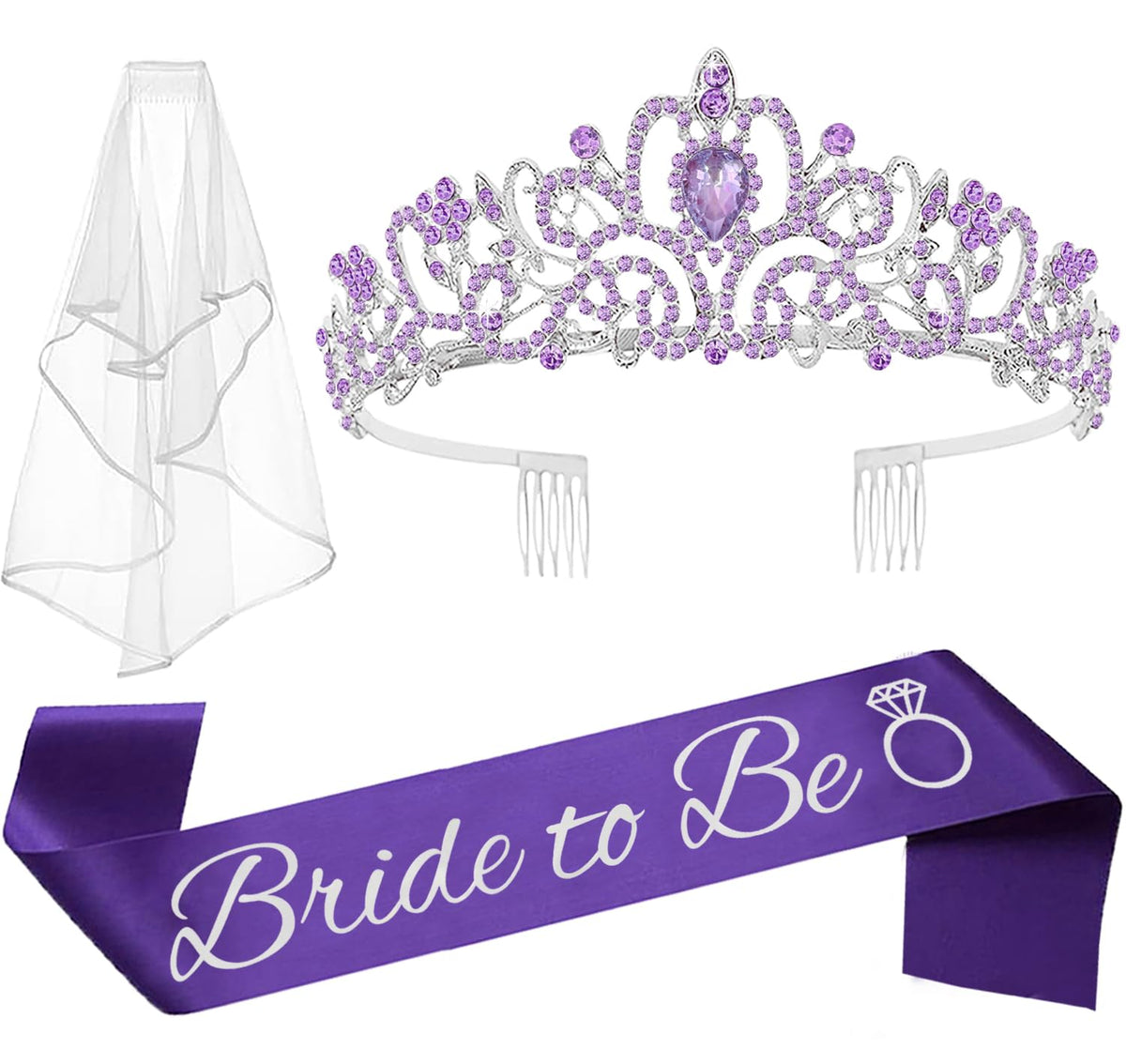 Bachelorette Party Decorations Bridal Shower Crown, Bride to Be Sash&Veil for Women Bachelorette Party Gifts