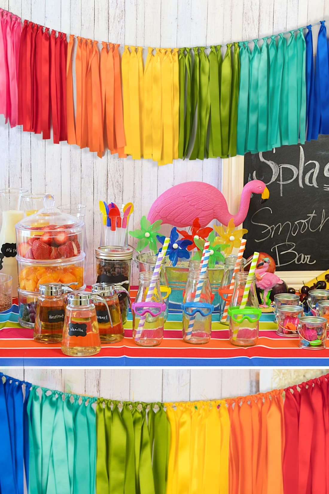 2 Packs Rainbow Ribbon Tassel Garland, Pre Assembled Colorful Garland Banner 40x14 Inch Banner Backdrop for Classroom Decor, Wall Window, Weddings, Baby Showers, and Birthdays Parties