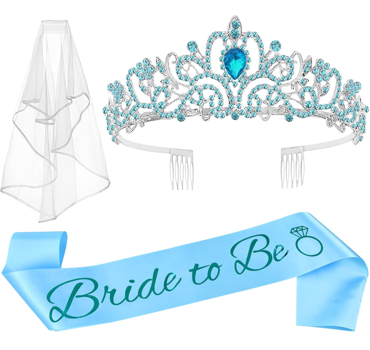 Bachelorette Party Decorations Bridal Shower Crown, Bride to Be Sash&Veil for Women Bachelorette Party Gifts