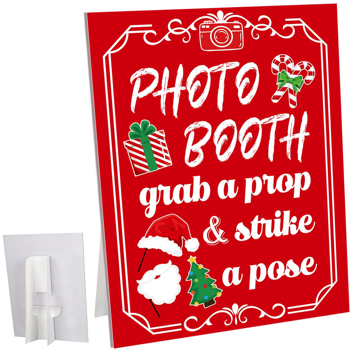 Briwooody Photo Booth Sign with Stand Retro Background Table
