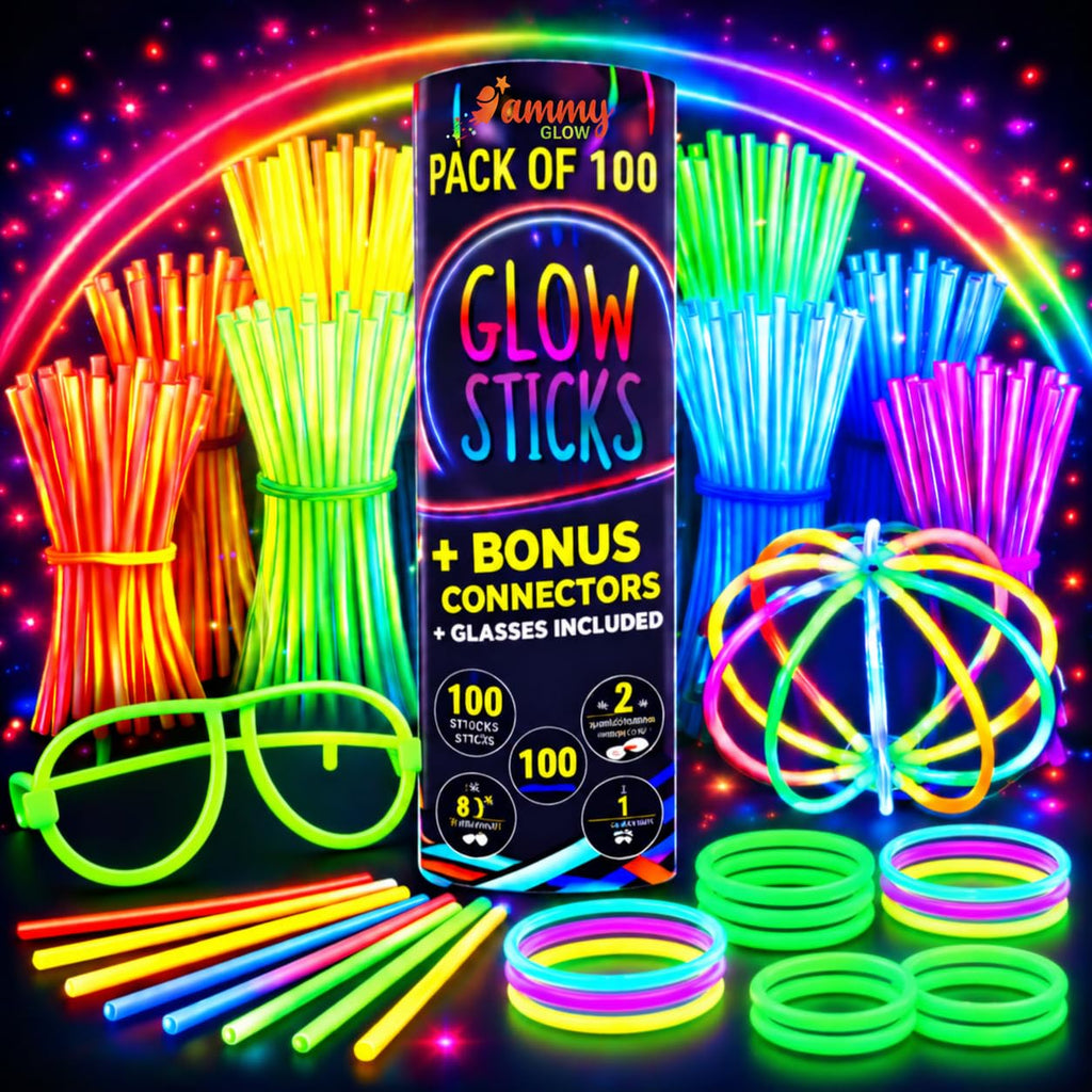 Glow Sticks Bulk, Glow in The Dark Party Supplies w/ Eye Glasses Kit, Bracelets Necklaces & More, 12 Hours Glow Party Pack 8 inch for Kids, Mardi Gras, Party Favors for kids 8-12